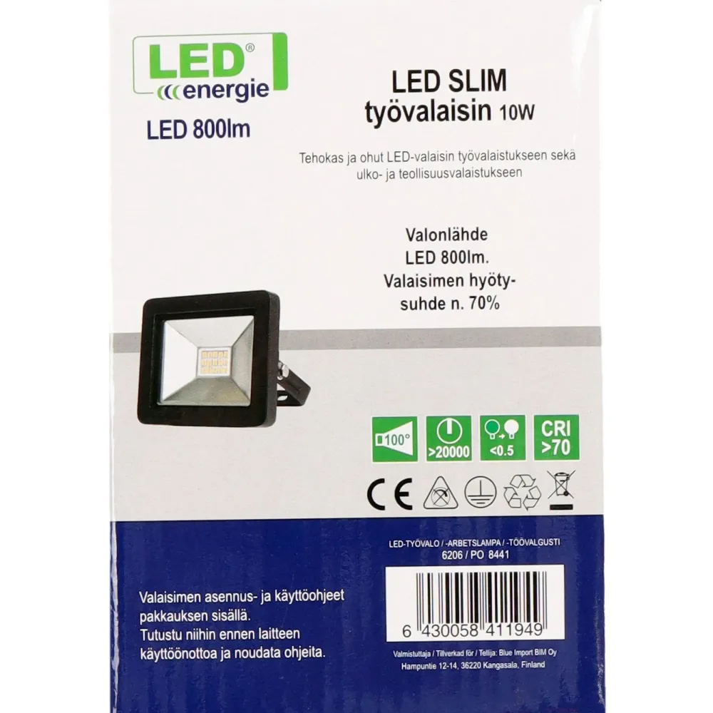 New LED-valonheitin Slim, 10W, 1000lm, 4500K, IP44 Valonheittimet