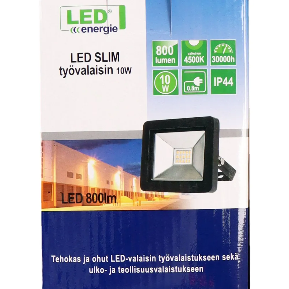 New LED-valonheitin Slim, 10W, 1000lm, 4500K, IP44 Valonheittimet