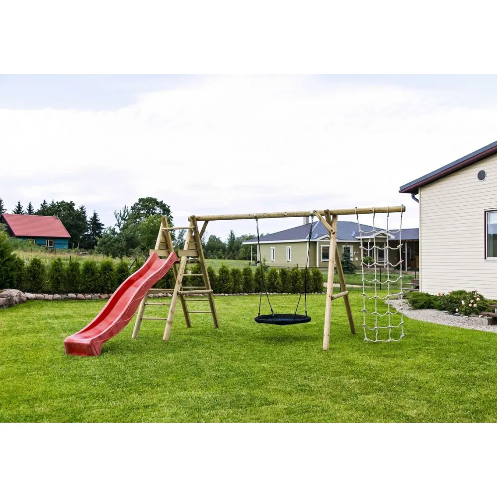 Sale Leikkiteline Kalev sis. keinu + pesäkeinu + kiipeilyteline + kiipeilyverkko Leikkivälineet