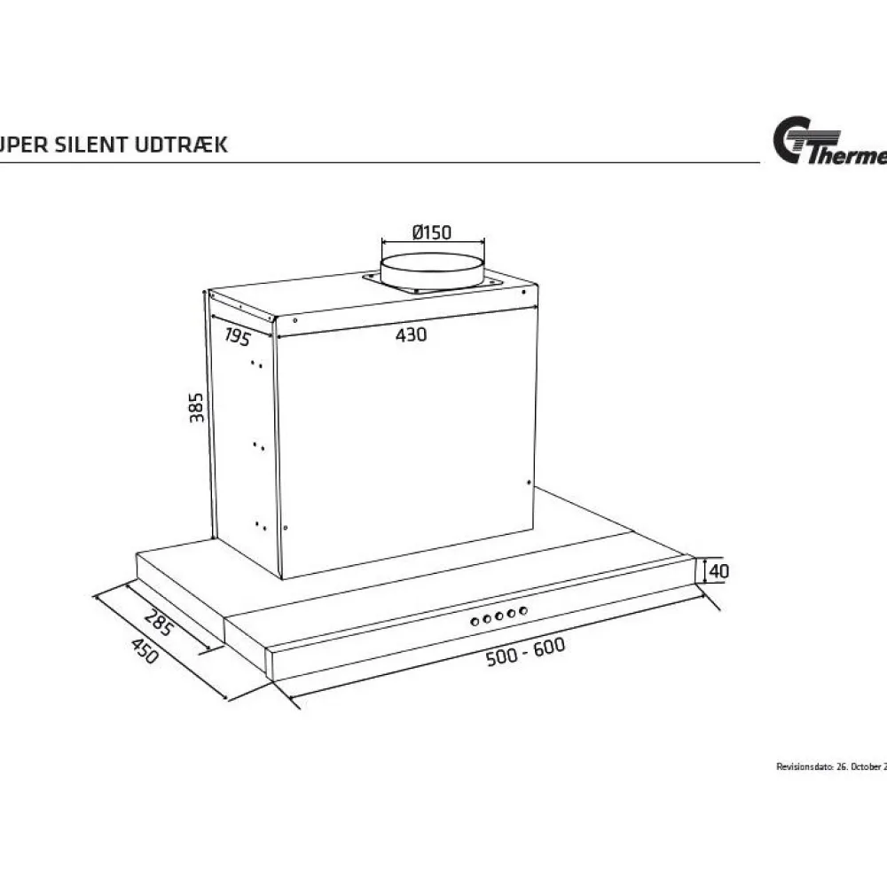 Liesituuletin Super Silent Slider 500 mm sisäinen moottori valkoinen*Thermex