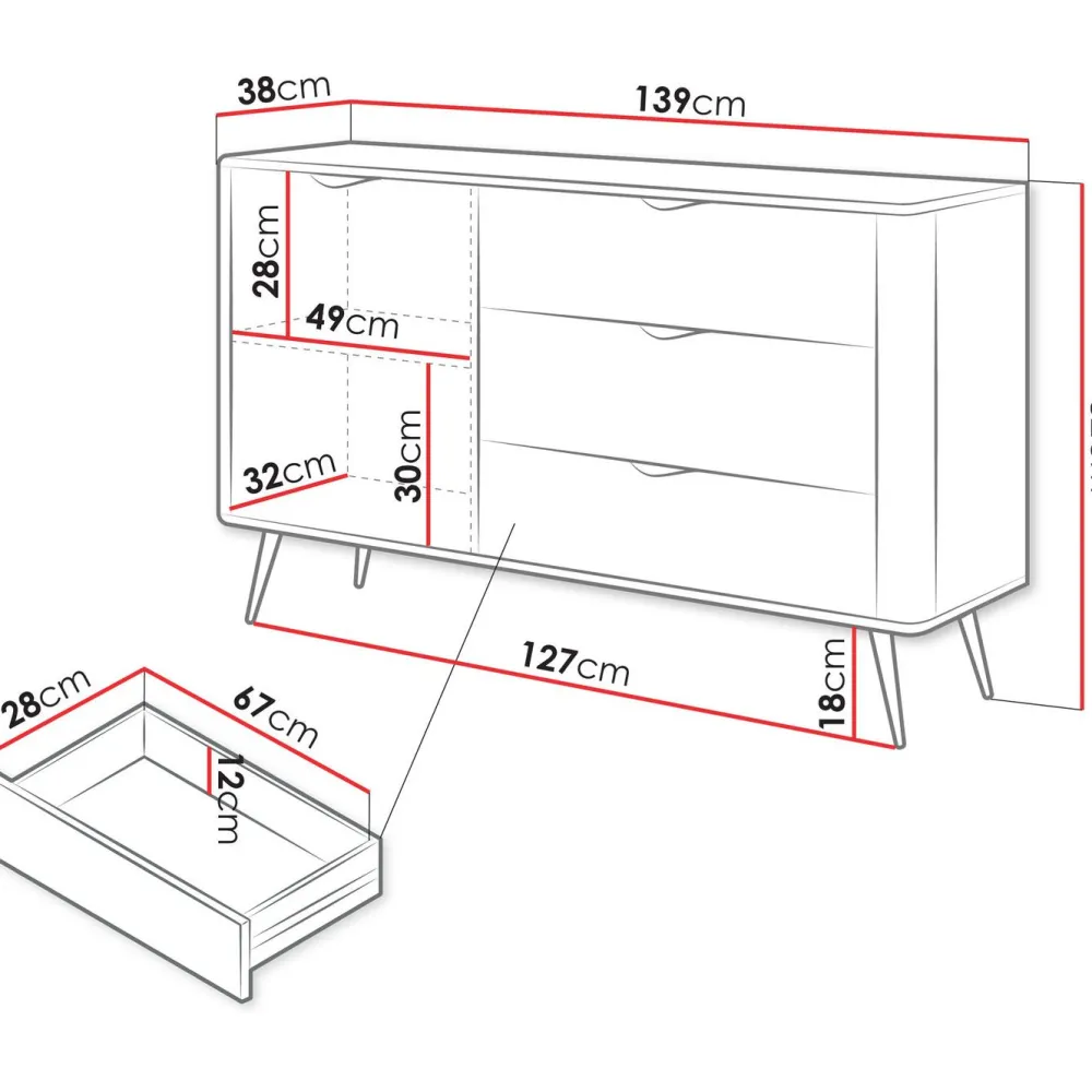 Lipasto 1D3S LANTE, 82x138cm, musta*Nomla Outlet