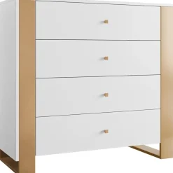 New Lipasto 4SZ LOUTIO, 94x100cm, valkoinen/kulta Lipastot