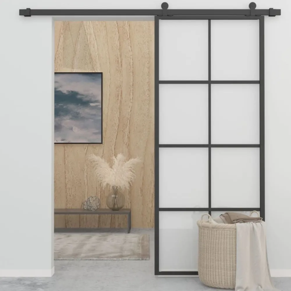 Outlet Liukuovi alumiini ja ESG-lasi 83x205 cm musta Liukuovet|Sisäovet