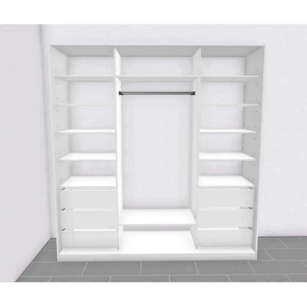 Clearance Liukuovikaappi 184-230cm, tangolla, hyllyillä ja laatikoilla, mittojen mukaan, eri värejä Liukuovikaapit