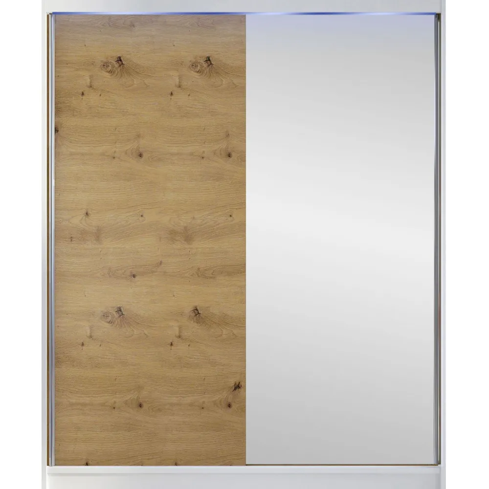 Clearance Liukuovivaatekaappi CAMINO I, LED-valaistuksella, peilillä, 150x200cm Liukuovikaapit