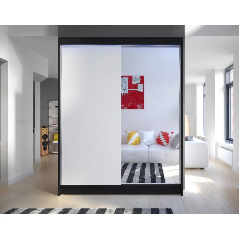 Clearance Liukuovivaatekaappi CAMINO I, LED-valaistuksella, peilillä, 150x200cm Liukuovikaapit