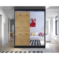 Clearance Liukuovivaatekaappi CAMINO I, LED-valaistuksella, peilillä, 150x200cm Liukuovikaapit