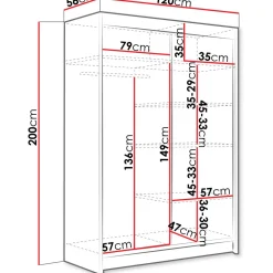 Liukuovivaatekaappi MIAMI / ALDO VI, LED-valaistuksella, peilillä, 120x200cm*Nomla Online
