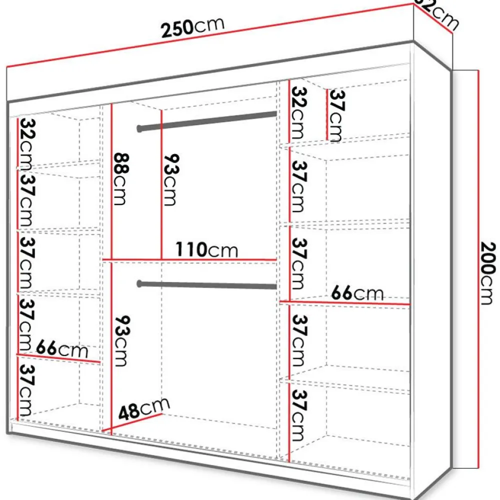 Liukuovivaatekaappi RIFLO SLIM 1 250, 250x200cm*Nomla