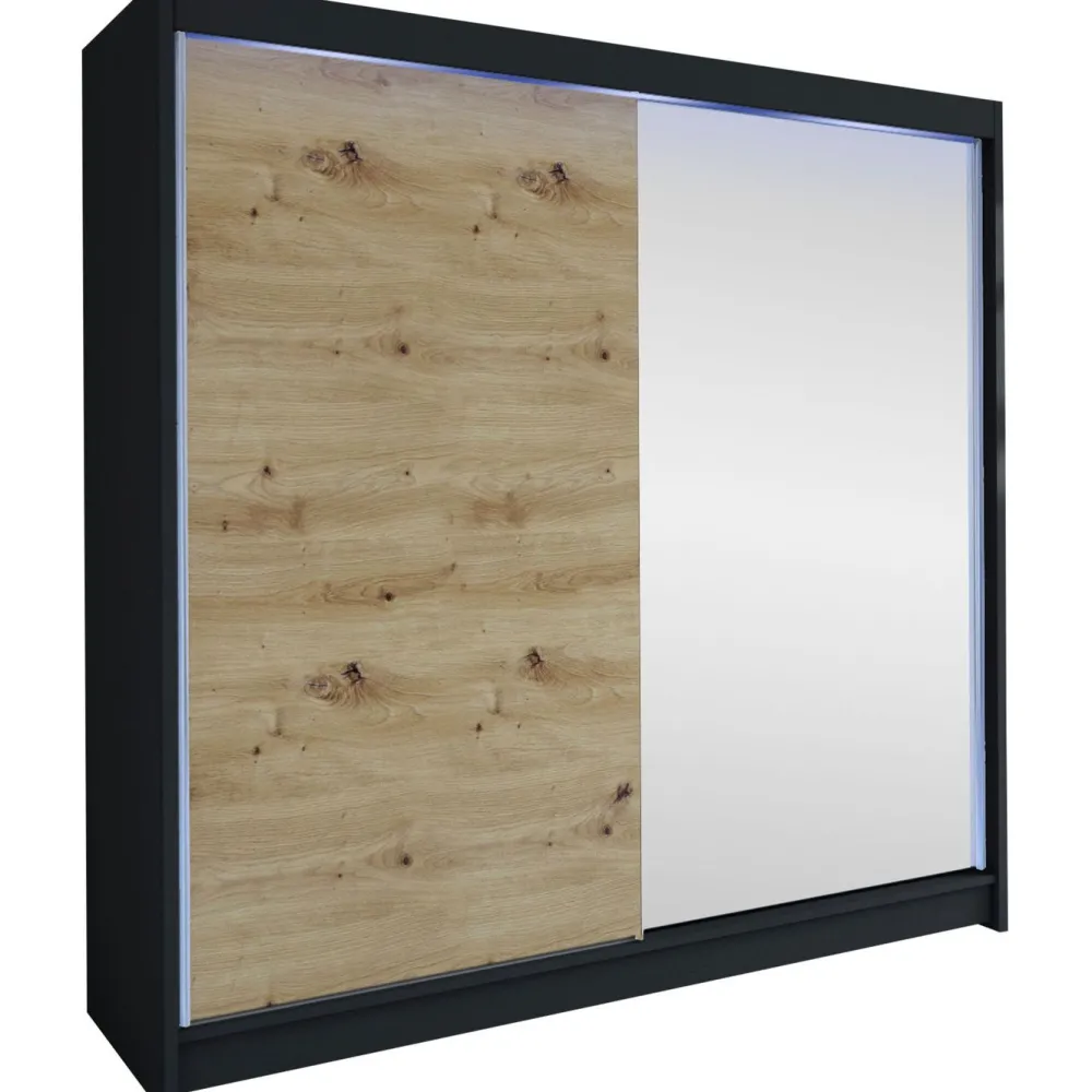 New Liukuovivaatekaappi TALIN I, LED-valaistuksella, peilillä, 180x215cm Liukuovikaapit