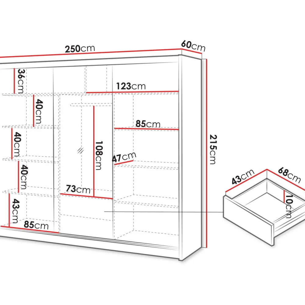 New Liukuovivaatekkaappi LONDON 250 L, 250x215cm, ruskea Vaatekaapit