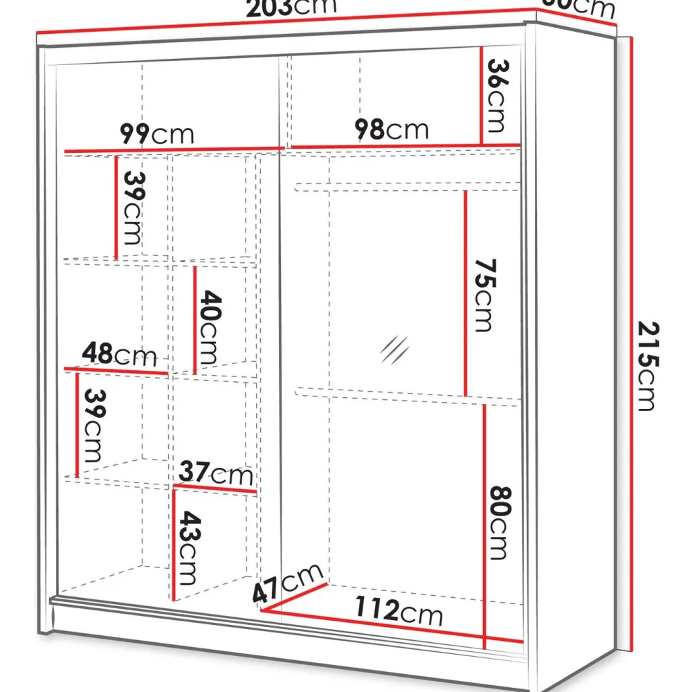 Outlet Liukuovivaatekkaappi LONDON 203 L, 203x215cm, ruskea Vaatekaapit