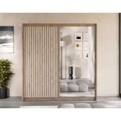 Outlet Liukuovivaatekkaappi LONDON 203 L, 203x215cm, ruskea Vaatekaapit