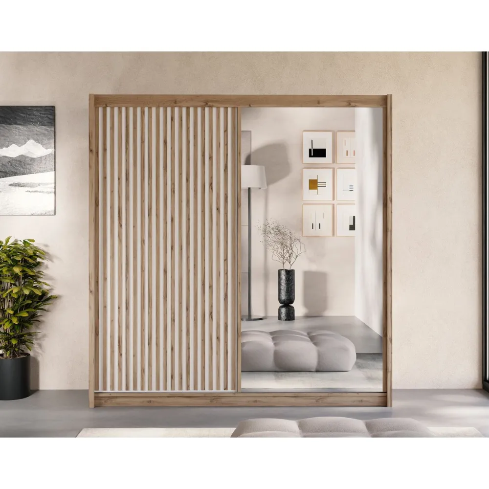 Outlet Liukuovivaatekkaappi LONDON 203 L, 203x215cm, ruskea Vaatekaapit