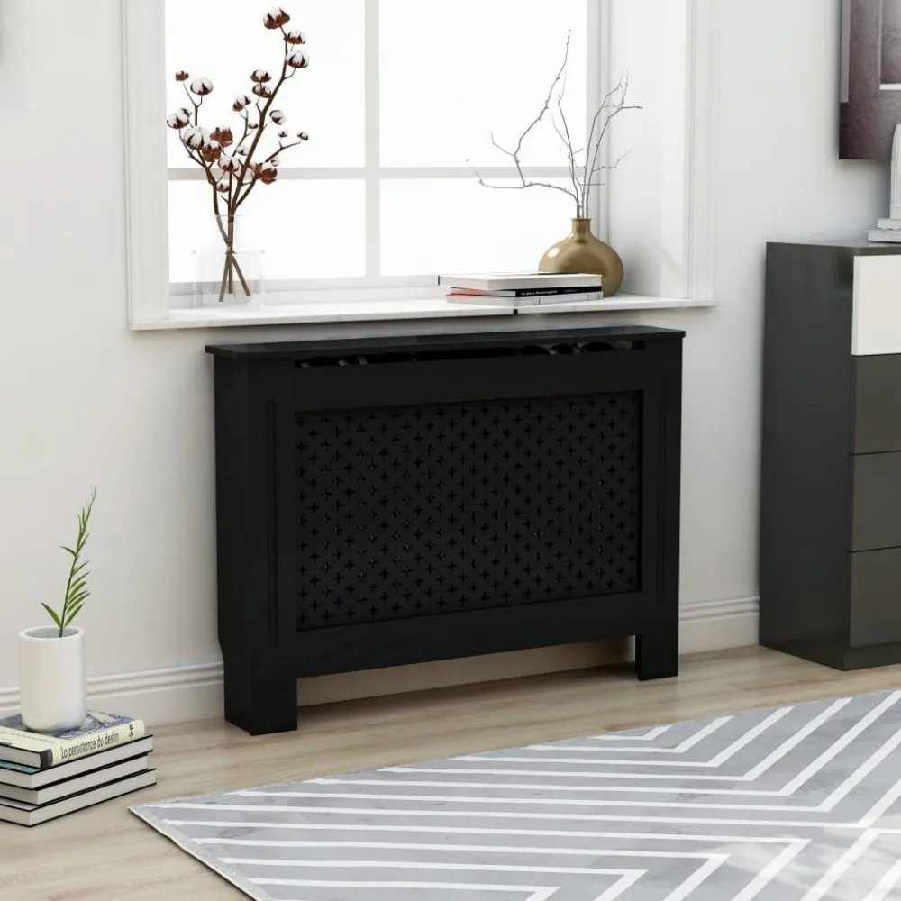 Lämpöpatterin suoja musta 112x19x81 cm mdf*FinePRICE Sale