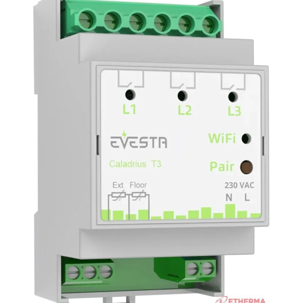 Discount Älytermostaatti pörssisähköohjauksella Evesta Caladrius T3, wifiohjelmoitava, 3-vaihe 3x16A Älytermostaatit