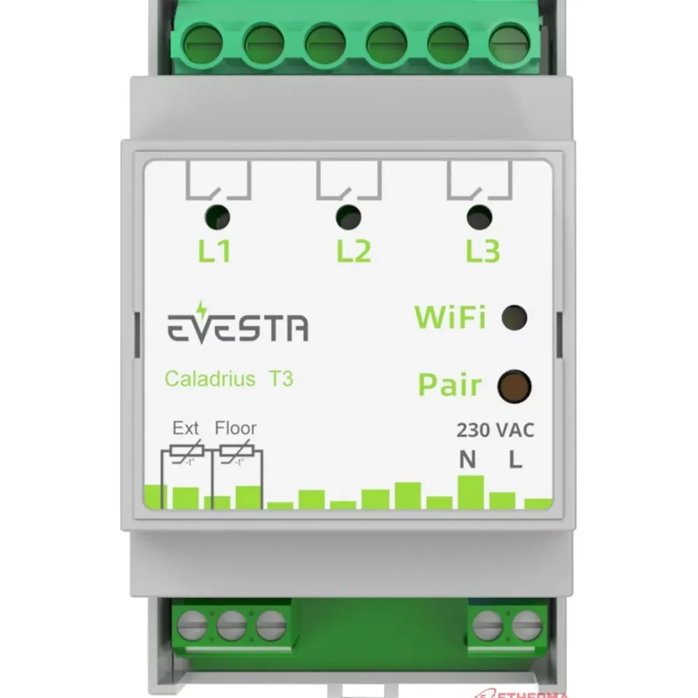 Discount Älytermostaatti pörssisähköohjauksella Evesta Caladrius T3, wifiohjelmoitava, 3-vaihe 3x16A Älytermostaatit