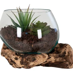 Maljakko puujalustalla San Marino Waterdrop, 15cm, tiikki/lasi*House Nordic Online