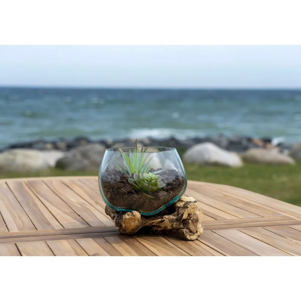 Maljakko puujalustalla San Marino Waterdrop, 15cm, tiikki/lasi*House Nordic Online