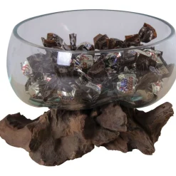 Maljakko puujalustalla San Marino Waterdrop, 15cm, tiikki/lasi*House Nordic Online