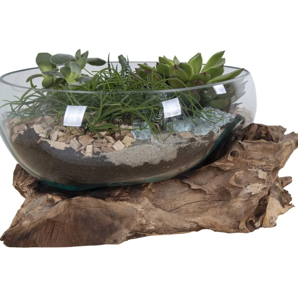 Maljakko puujalustalla San Marino Waterdrop, 20cm, tiikki/lasi*House Nordic Discount