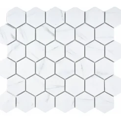 Outlet Marmorimosaiikki Carrara Hexagon, 5x6cm, 6-kulmainen, matta, lasitettu Pakkasenkestävät Laatat|Lattialaatat