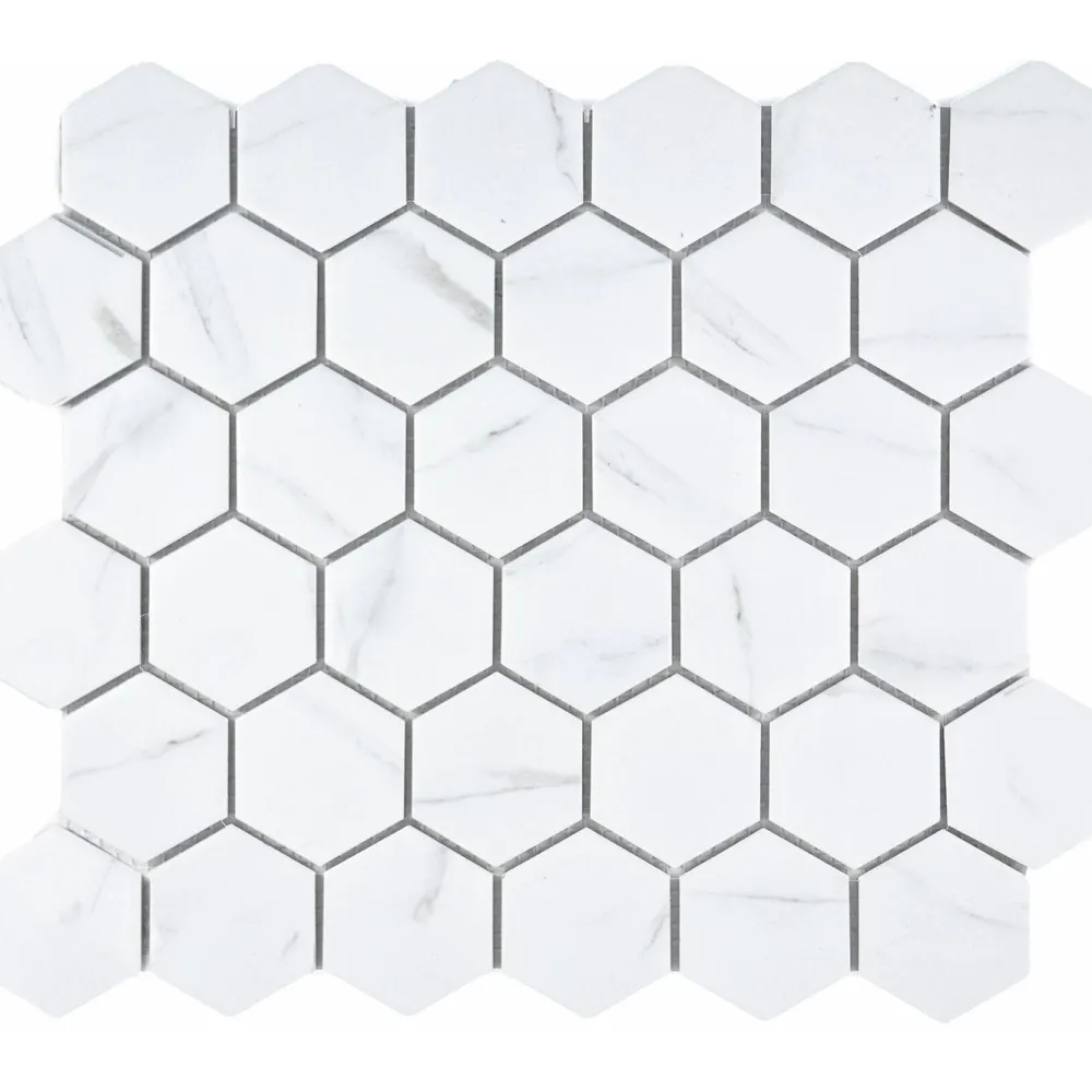 Outlet Marmorimosaiikki Carrara Hexagon, 5x6cm, 6-kulmainen, matta, lasitettu Pakkasenkestävät Laatat|Lattialaatat