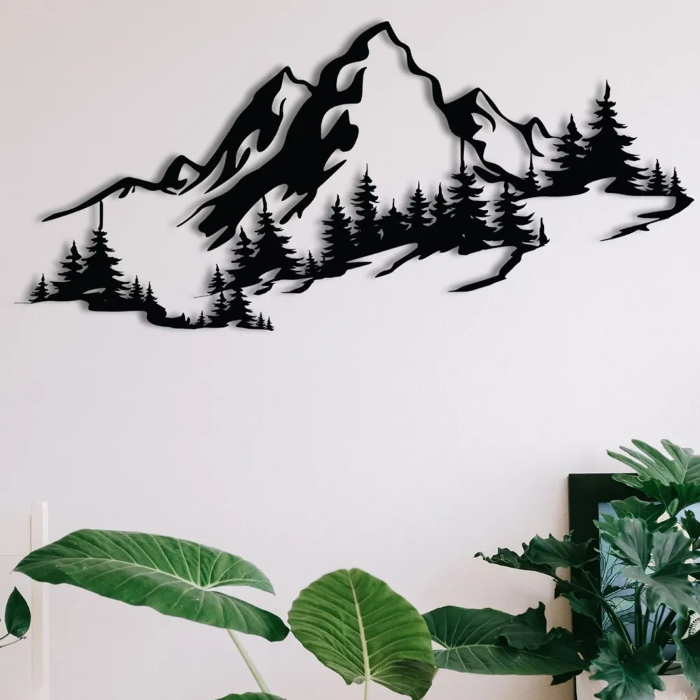 Metallinen seinäkoriste Mountain 3, musta*Linento Sale