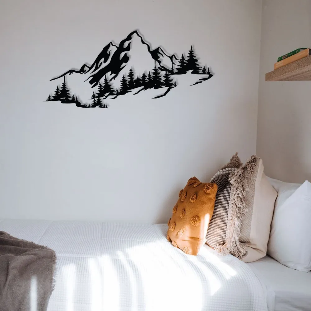 Metallinen seinäkoriste Mountain 3, musta*Linento Sale