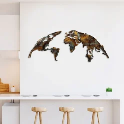 Metallinen seinäkoriste World Map Medium 3, monivärinen*Linento Discount
