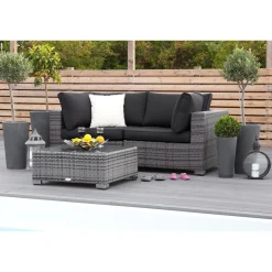 Oleskeluryhmä Bahamas 3-istuttava sohva + sohvapöytä tummanharmaa/musta*Comfort Garden Clearance