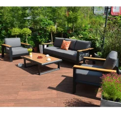Oleskeluryhmä Felino, 3-istuttava sohva + 2 nojatuolia + pöytä, musta*Home4you
