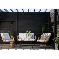 Oleskeluryhmä Viga, 2-istuttava sohva + 2 lepotuolia + sohvapöytä, valkoinen/ruskea*Venture Home Best