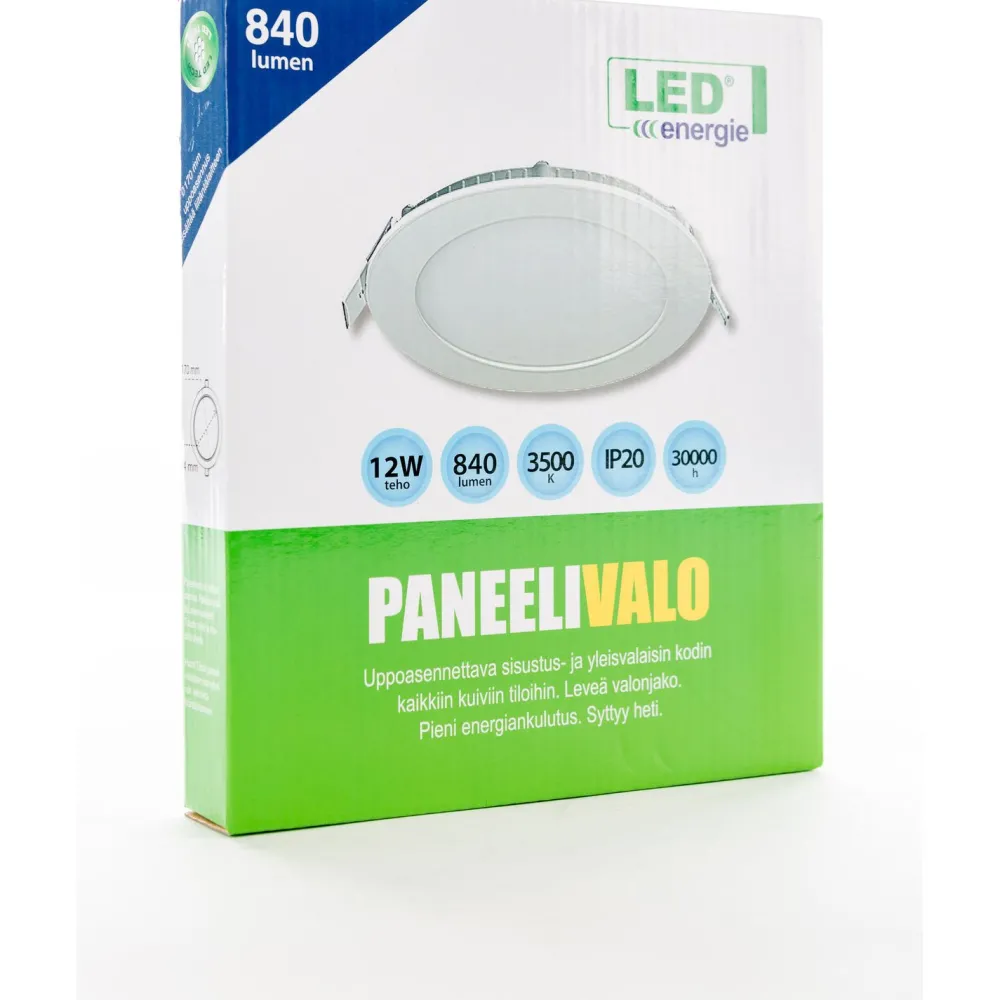 Clearance Paneelivalaisin Slim Ø170mm 12W 840lm 3500K uppoasennettava sis. liitäntälaiteen valkoinen Alasvalot