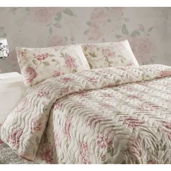 Parivuoteen päiväpeitto + 2 tyynyliinaa Care, 200x220cm + 50x70cm, vaaleanpunainen*Linento Sale