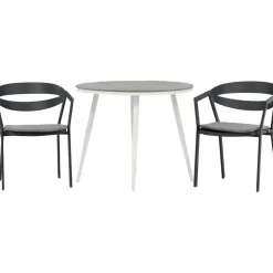 Parvekeryhmä , ø90cm, harmaa/valkoinen Break-pöytä + 2 musta/harmaata Slit-tuolia*Venture Home Sale