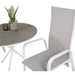 Parvekeryhmä , ø90cm harmaa-valkoinen Parma-pöytä + 2 harmaa-valkoista, pinottavaa Copacabana-tuolia*Venture Home New