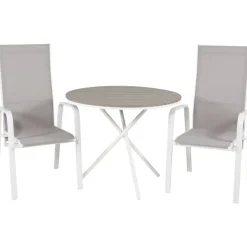 Parvekeryhmä , ø90cm harmaa-valkoinen Parma-pöytä + 2 harmaa-valkoista, pinottavaa Copacabana-tuolia*Venture Home New