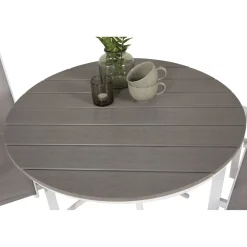 Parvekeryhmä , ø90cm harmaa-valkoinen Parma-pöytä + 2 harmaa-valkoista, pinottavaa Copacabana-tuolia*Venture Home New