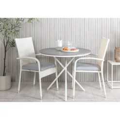 Parvekeryhmä , ø90cm harmaa-valkoinen Parma-pöytä + 2 harmaata Anna-tuolia*Venture Home Discount