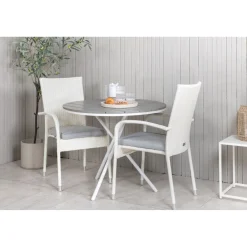 Parvekeryhmä , ø90cm harmaa-valkoinen Parma-pöytä + 2 harmaata Anna-tuolia*Venture Home Discount
