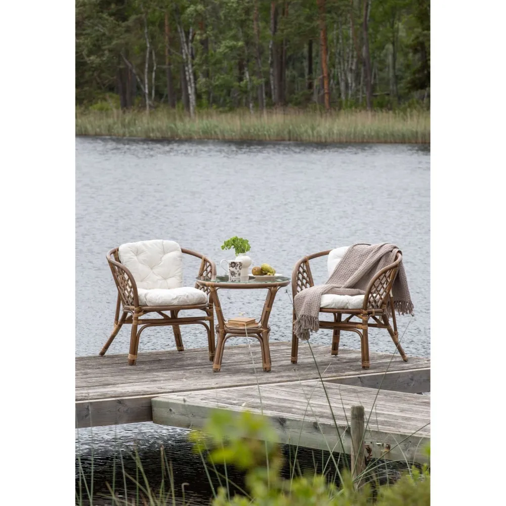 Best Parvekeryhmä Wera, ø60cm pöytä + 2 tuolia, rottinki, ruskea/luonnonvalkoinen Parvekekalusteet