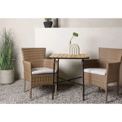 Parvekeryhmä ,  88x70cm Holmbeck-pöytä + 2 ruskeaa Malina-tuolia*Venture Home Sale