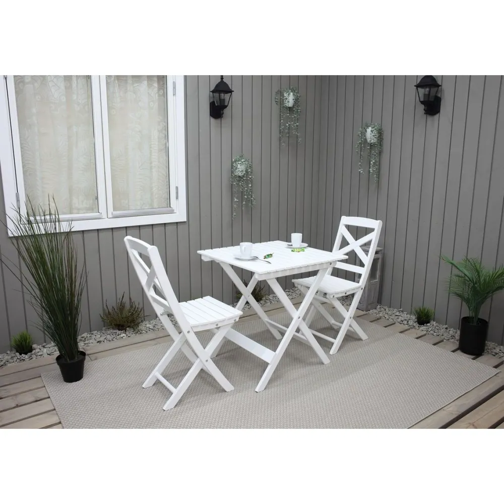 Parvekesetti Wilma 65x65cm pöytä + 2 tuolia er värejäa Parvekekalusteet