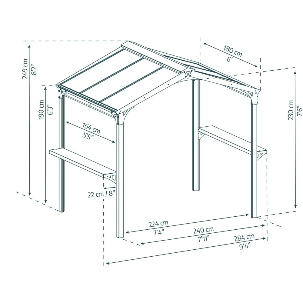 New Paviljonki Austin, 4.3m², 1.8x2.4m, harmaa Paviljongit|Grillikatokset