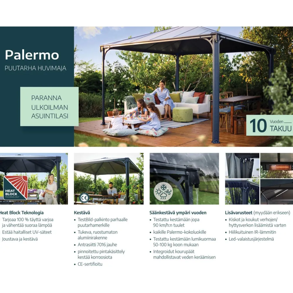 Online Paviljonki Palermo 3600 3,6 x 3,6 m 13 m² harmaa Paviljongit|Paviljongit