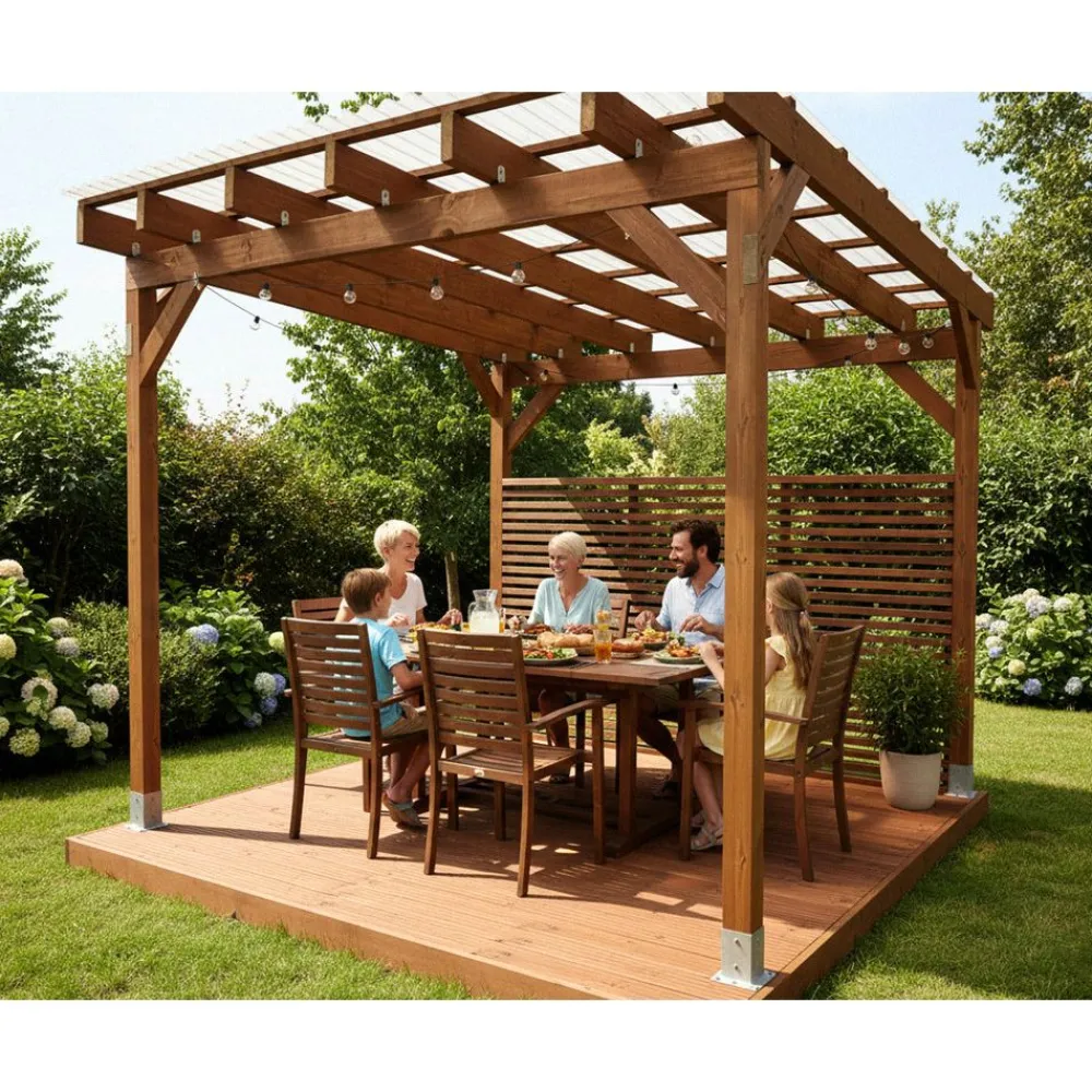 Online Pergola valokatteella, ruskea, eri mittoja Pergolat
