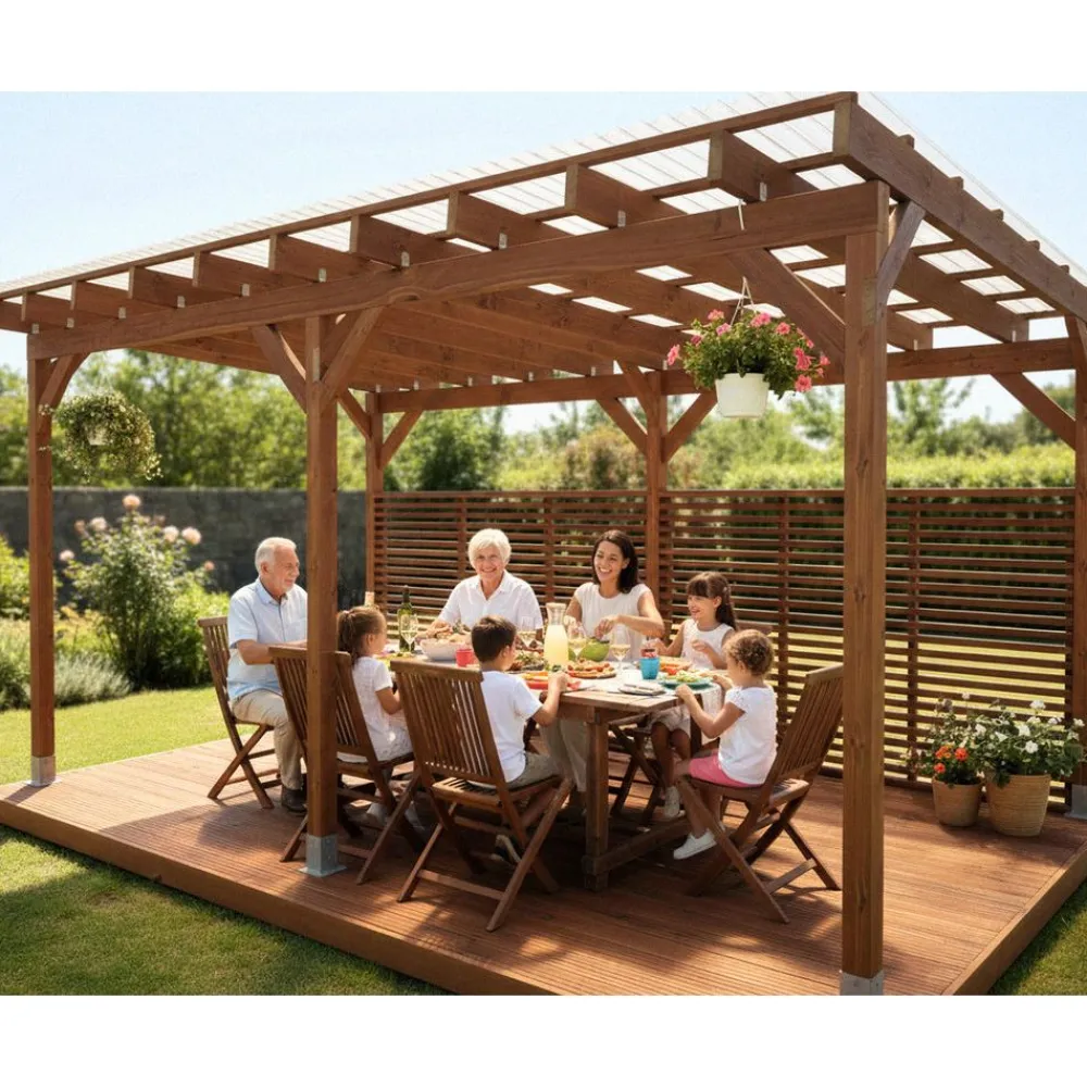 Online Pergola valokatteella, ruskea, eri mittoja Pergolat