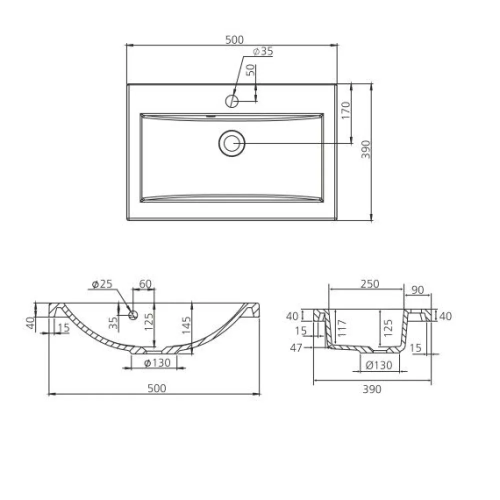 Pesuallas Claudia 50 500x390mm valumarmori valkoinen*Grip Outlet