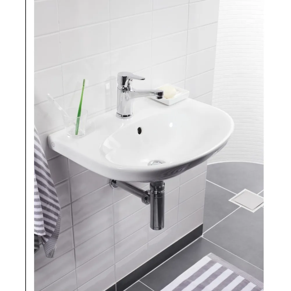 Pesuallas Nautic, 56 cm, pultti/kannatinkiinnitys, hananreikä keskellä, ylivuotoaukolla, CeramicPlus*Gustavsberg Best
